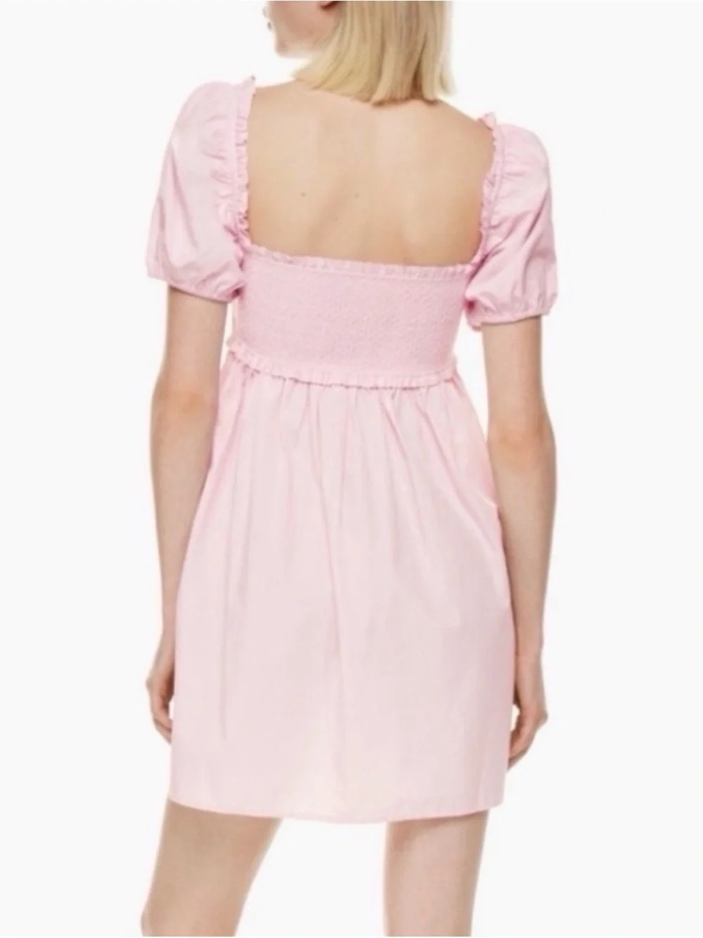 Aritzia Sunday Best Poplin Smocked Mini Dress‎ in Pink Size Large